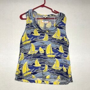 crown & ivy Yellow and Blue Sailboat Print Tank Top